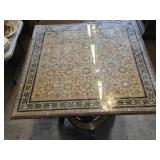 Square Inlaid Wood and Brass Pedestal Table 30" square
