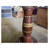 Square Inlaid Wood and Brass Pedestal Table 30" square