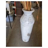 Large Distressed White Metal Vase with Decorative Rivets and Dried Foliage - 38" tall