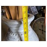 Large Distressed White Metal Vase with Decorative Rivets and Dried Foliage - 38" tall