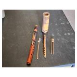 Handcrafted Woodwind Musical Instruments Set including Flutes and Reed Pipe