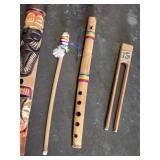 Handcrafted Woodwind Musical Instruments Set including Flutes and Reed Pipe