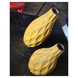Ceramic Vases Set Including Yellow and Blue Geometric Patterned Vases