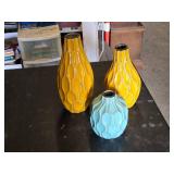 Ceramic Vases Set Including Yellow and Blue Geometric Patterned Vases