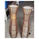 Rattan Floor Lamps with Fabric Shades - 43 1/2" - Some broken reeds