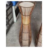 Rattan Floor Lamps with Fabric Shades - 43 1/2" - Some broken reeds