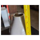 Vases and Decorative Containers Including Tall White Vase, Red Vase, and Clear Glass Vases