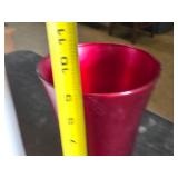 Vases and Decorative Containers Including Tall White Vase, Red Vase, and Clear Glass Vases