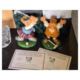David Frykman Golf Figurines and Holiday Decorations Lot including Crystal Bowls, Brooches, and Snowman