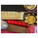 Box of Assorted Candles, Decorative Lighthouse, and Candle Holders