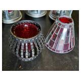 Set of Decorative Candle Holders and Lanterns including Mosaic Glass Shades