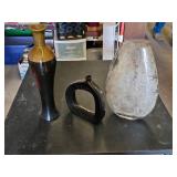 Tall Ceramic and Glass Vase Set including 19-Inch Brown Ceramic Vase, 16-Inch Clear Glass Vase, and 10-Inch Black Ceramic Vase