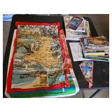 Lot of Travel Souvenirs and Maps, including Oslo Patch, Wales Map, and "Amazing Grace" Cloth