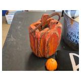 Halloween and Fall Themed Decorations including Metal Bucket, Decorative Pumpkins, and Boo Pillow