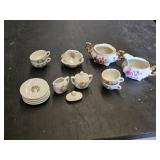Set of Floral Miniature Tea Set with Gold Accents