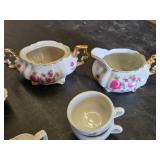 Set of Floral Miniature Tea Set with Gold Accents