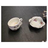 Set of Floral Miniature Tea Set with Gold Accents