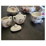 Set of Floral Miniature Tea Set with Gold Accents