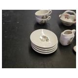 Set of Floral Miniature Tea Set with Gold Accents