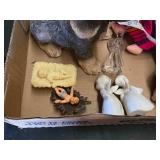 Panda Art and Decorative Figurines and Collectibles including Glass Angel, Porcelain Cherubs, and Stuffed Doll