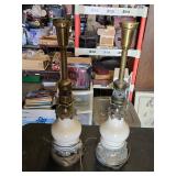 Pair of Vintage Electric Table Lamps with ornate metal and ceramic designs