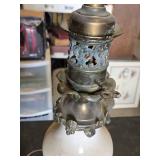 Pair of Vintage Electric Table Lamps with ornate metal and ceramic designs