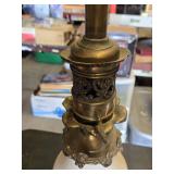 Pair of Vintage Electric Table Lamps with ornate metal and ceramic designs