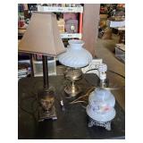 Vintage Table Lamps including Horse Design Lamp, Floral Design Lamp, and Brass Lamp