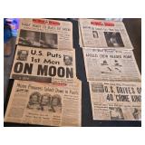 Lot of Vintage Newspaper Front Pages Featuring Apollo 11 Moon Landing and Return Events