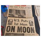 Lot of Vintage Newspaper Front Pages Featuring Apollo 11 Moon Landing and Return Events