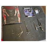 Wall Chart of Human Anatomy and Vintage Medical Instruments