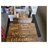 Wedding Decor and Accessories including Wooden Signs, Candle Holders, and Glassware