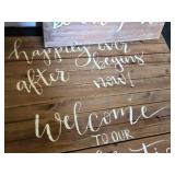 Wedding Decor and Accessories including Wooden Signs, Candle Holders, and Glassware