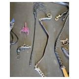 Equestrian Riding Accessories including Masks, Whip, and Bridles