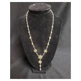 Antique Style Necklace with Floral Design and Dangling Crystal - Stand not included