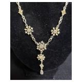 Antique Style Necklace with Floral Design and Dangling Crystal - Stand not included