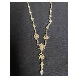 Antique Style Necklace with Floral Design and Dangling Crystal - Stand not included