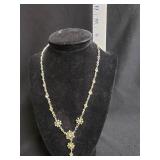Antique Style Necklace with Floral Design and Dangling Crystal - Stand not included