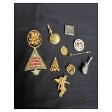 Assorted Jewelry Pins and Brooches Collection including Christmas Tree Brooch, Angel Pin, Rock Guitar Pin and More