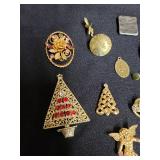 Assorted Jewelry Pins and Brooches Collection including Christmas Tree Brooch, Angel Pin, Rock Guitar Pin and More