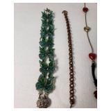 Green Beaded Bracelet, Copper Chain Bracelet, and Heart Necklace Set