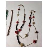 Green Beaded Bracelet, Copper Chain Bracelet, and Heart Necklace Set