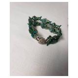 Green Beaded Bracelet, Copper Chain Bracelet, and Heart Necklace Set