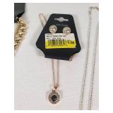 Assorted Jewelry including Cubic Zirconia Pendant Set, Gold-Tone Necklaces, and Stone Pendant Necklace