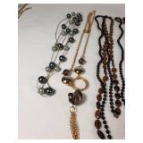 Lot of Fashion Necklaces and Accessories Including Beaded and Chain Styles, Leather Cord Pendant, and Crocheted Choker