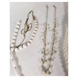 Vintage and Costume Jewelry Lot including Multi-Strand Pearl Necklace, Beaded Necklaces, and Gold-Tone Accents