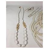 Vintage and Costume Jewelry Lot including Multi-Strand Pearl Necklace, Beaded Necklaces, and Gold-Tone Accents