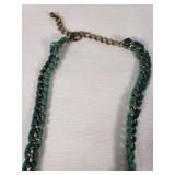Bohemian Style Statement Necklace with Antique Brass, Beads, and Fabric