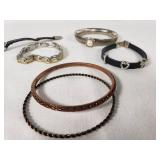 Assorted Bracelets and Bangles Jewelry Collection including Beaded, Metal, and Leather Designs