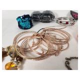 Assorted Fashion Jewelry Lot including Paparazzi Bangles, Beaded Bracelets, and Chain Bracelets